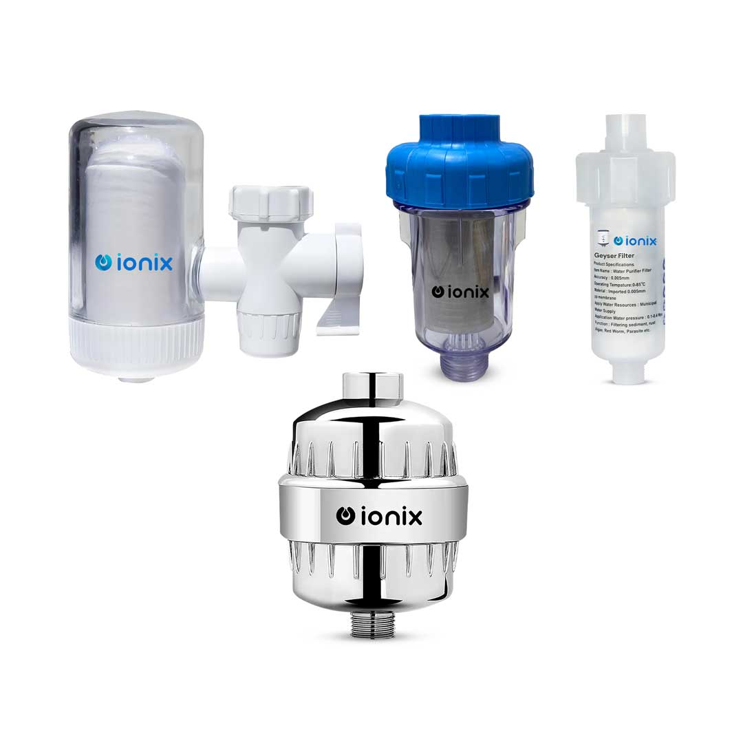 Ionix 1 BHK Family Water Filter Kit - 1 Tap Filter + 1 Shower Filter + 1 Washing Machine Filter