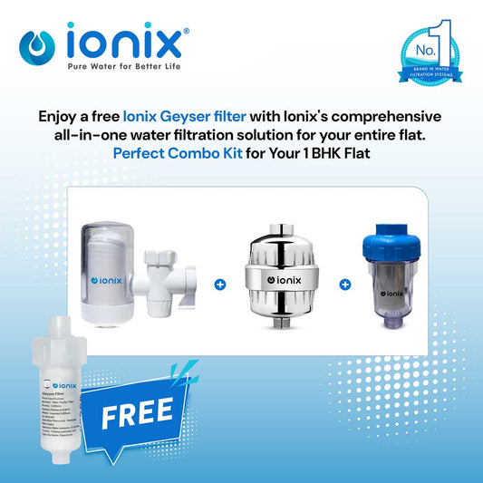 Ionix 1 BHK Family Water Filter Kit - 1 Tap Filter + 1 Shower Filter + 1 Washing Machine Filter