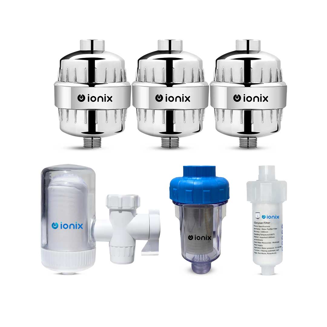 Ionix 3BHK - Family Water Filter Kit (1 Tap Filter + 3 Shower Filter + Washing Machine Filter)