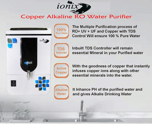 Ionix Alkaline RO Water Purifier with Mineral + Copper Retention Technology